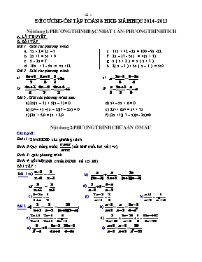 Đề cương ôn tập Toán 8 HK II - Năm học 2014-2015